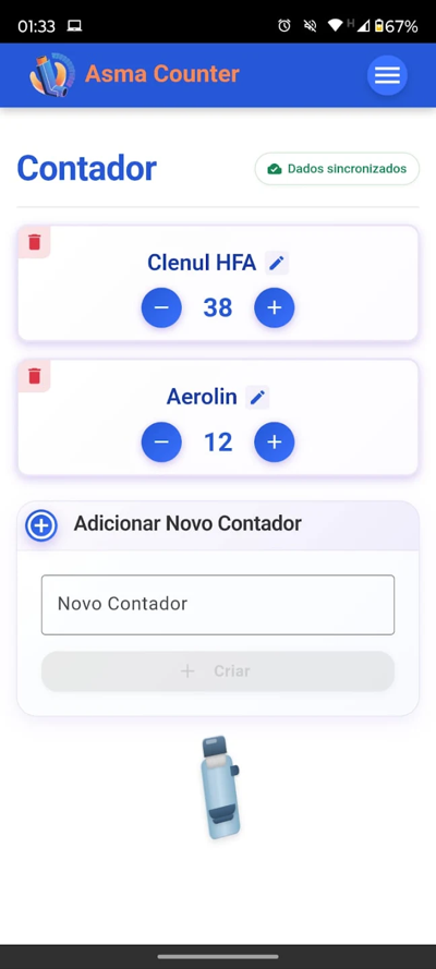 Tela do contador de doses do Asma Counter